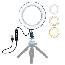 Load image into Gallery viewer, 4.6 Inch USB 3 Mode Ring Light Cold Shoe Tripod Ball Head
